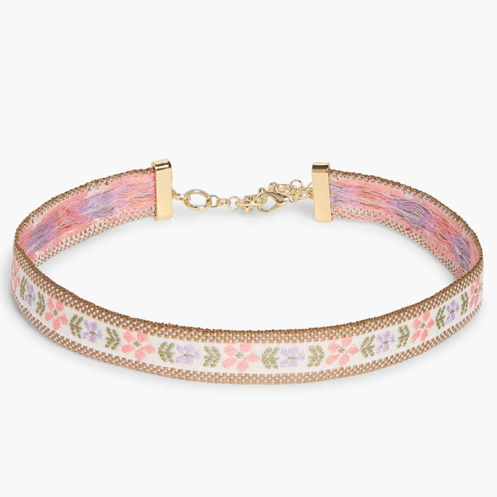 Hill House Ribbon Choker Necklace Pink Gold Multi Floral NWT